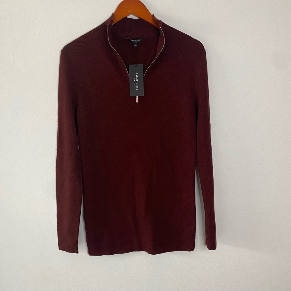 Lafayette 148 New York Ribbed Knit 1/4 Zip Wool Sweater Medium NWT!